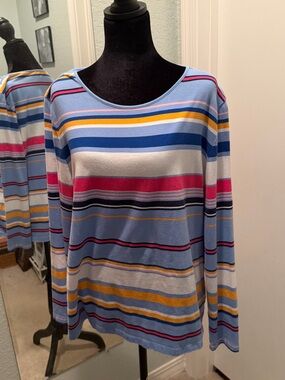Talbots Light Blue Multi-Stripe Long Sleeve Top